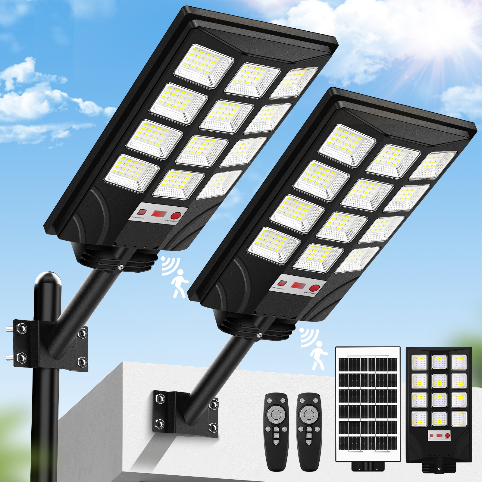 Solar Street Light Outdoor, 20000LM 6500K Waterproof Motion